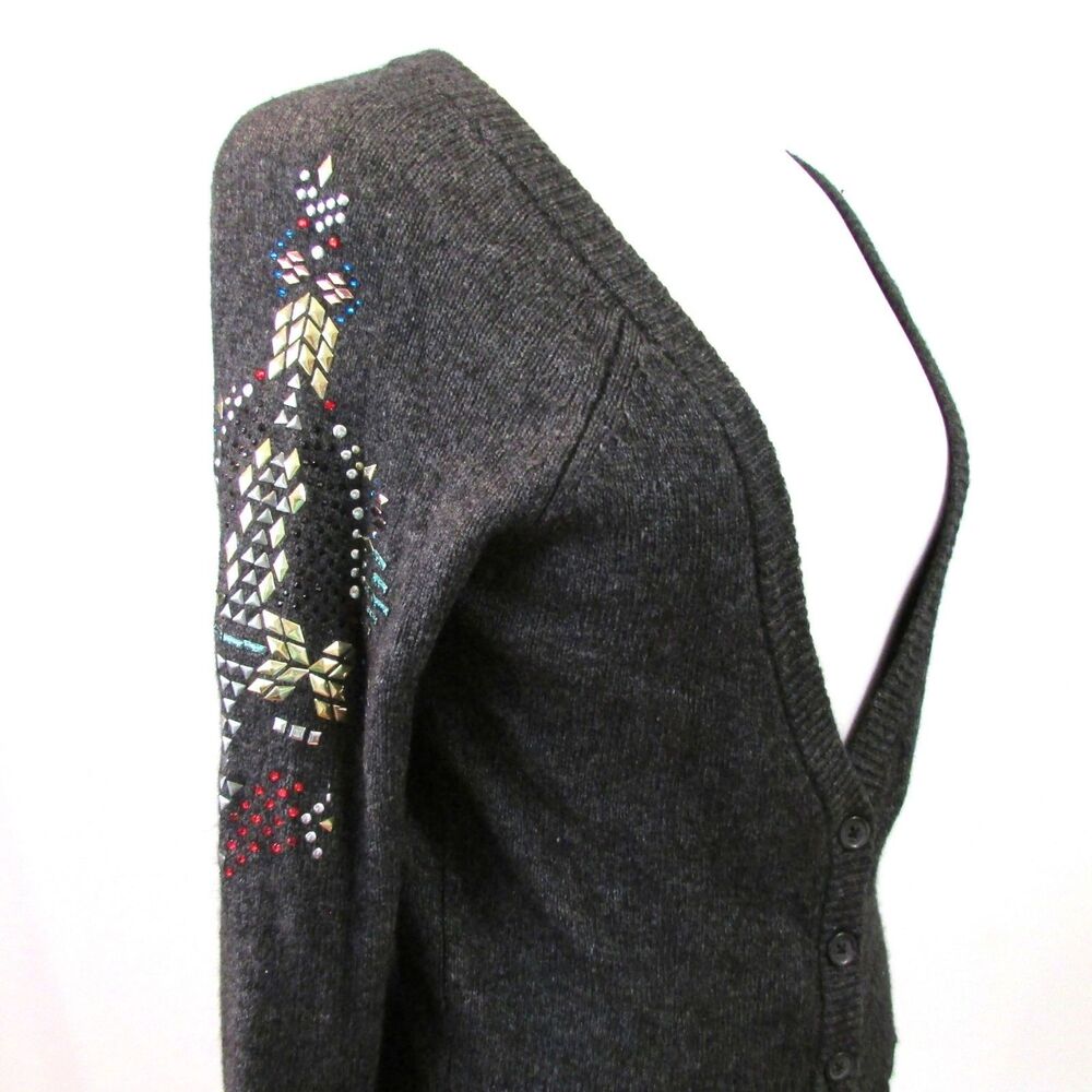 Anthropologie Silence + Noise Gray Cardigan Rhinestone Sleeves Angora Wool Small